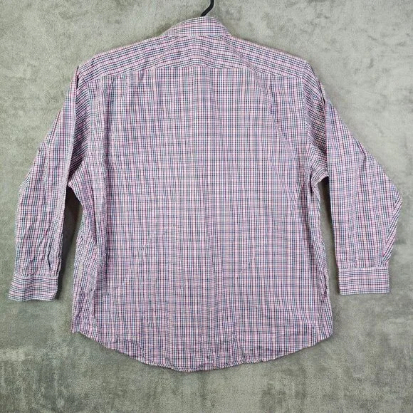 Mens Nordstrom Tech-Smart Red Blue White Check Classic Fit Long sleeve Shirt 19 - Picture 5 of 8
